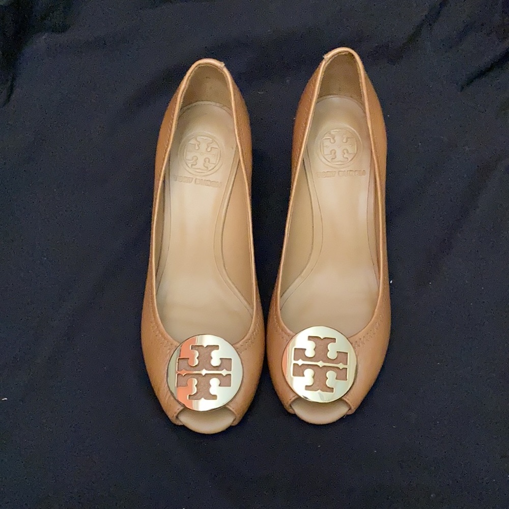 Tory Burch open toe wedge pumps